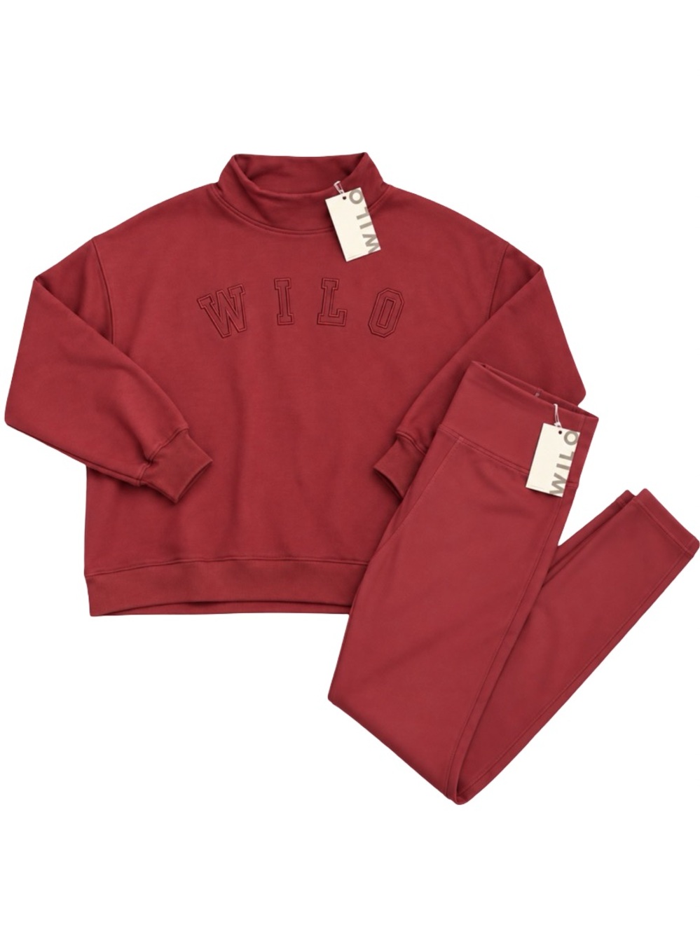 Wilo The Label Burgduny Funnel Sweatshirt Leggings Set S NWT - Picture 1 of 10